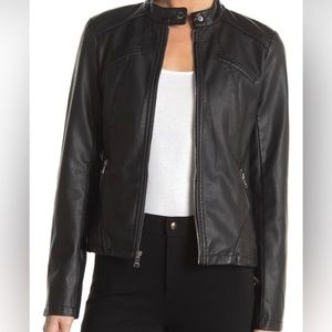 Guess Women’s Moto Jacket Motorcycle Fitted Vegan Leather Size S Pleather Jacket